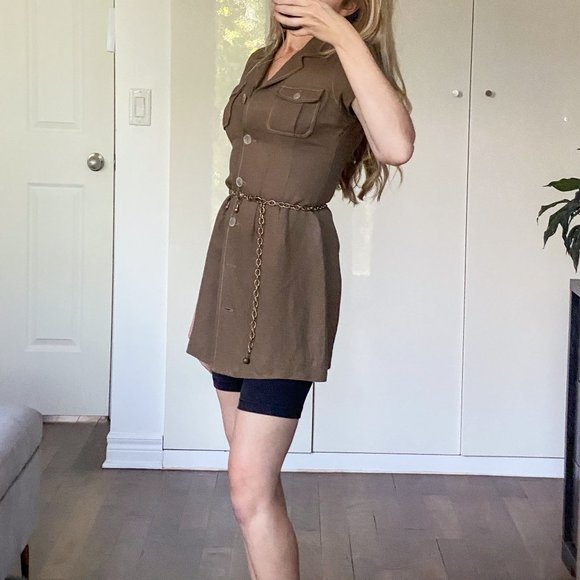 BEBE Vintage Khaki Linen Safari Tunic - Picture 2 of 7